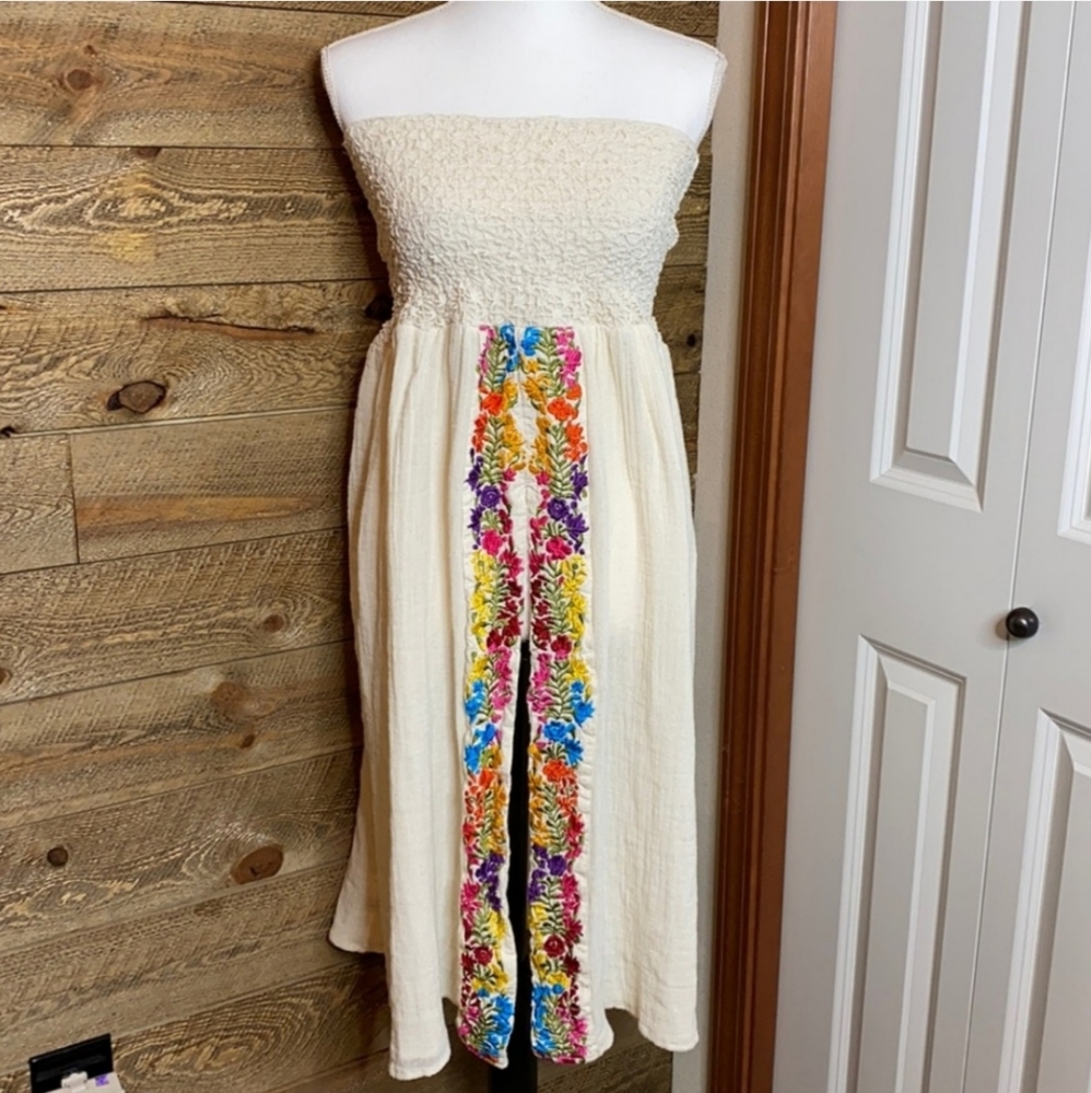 Jen’s Pirate Booty For Free People Fit And Flare Dress Strapless Boho embroidery